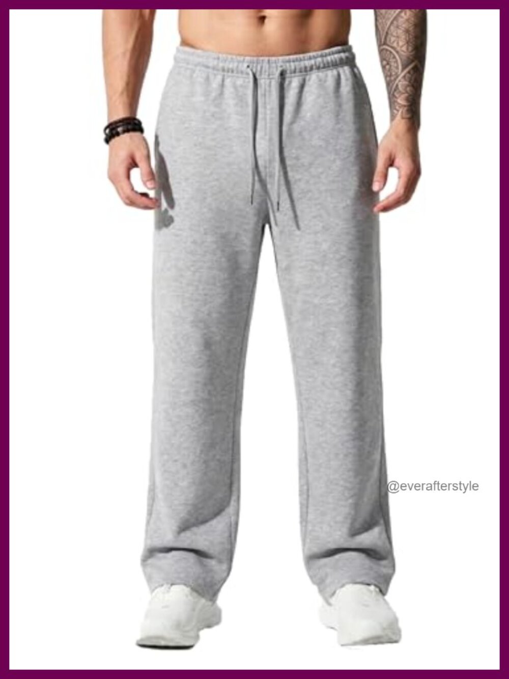 Men's Cotton Baggy Sweatpants Straight Leg Open Bottom Lounge Joggers with